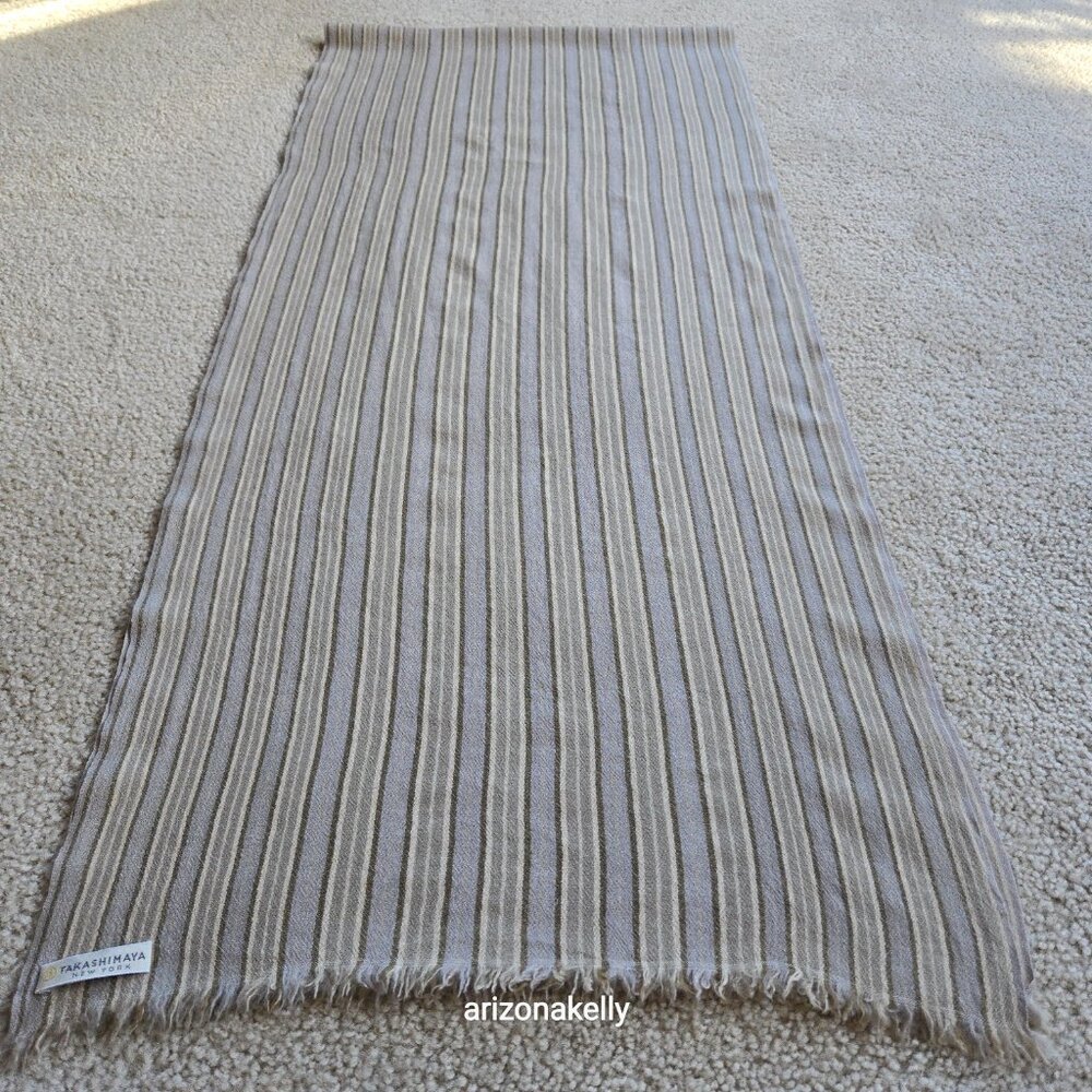 Takashimaya Cashmere Stripe Oblong Scarf - Picture 7 of 9